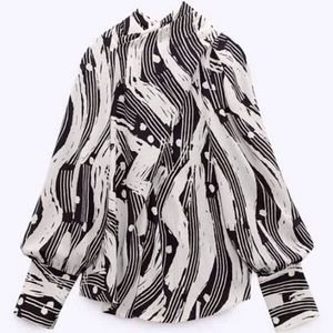 ZARA | cross cross front back tie stripe blouse